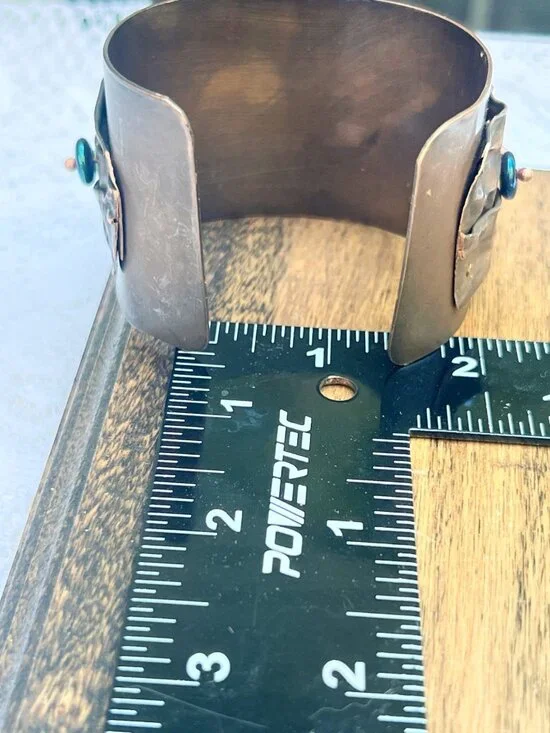 Stunning Handcrafted Beaded Copper Cuff Bracelet With Iridescent Glass Accents - Picture 6 of 6